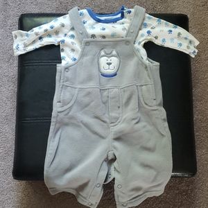 Carter's 2 piece boys overalls Gray White 0-3 months